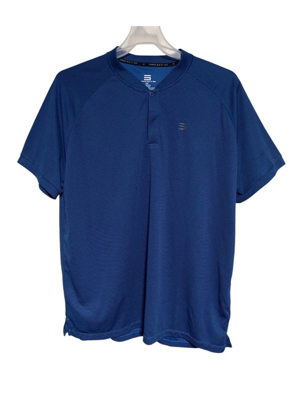 Three Sixty Six Mens Striped Blue Short Sleeve Golf Polo Shirt 2XL Raglan Sleeve